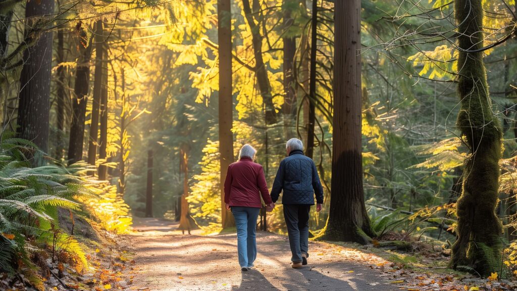 Couple walking together reflecting on life transition and pre retirement anxiety