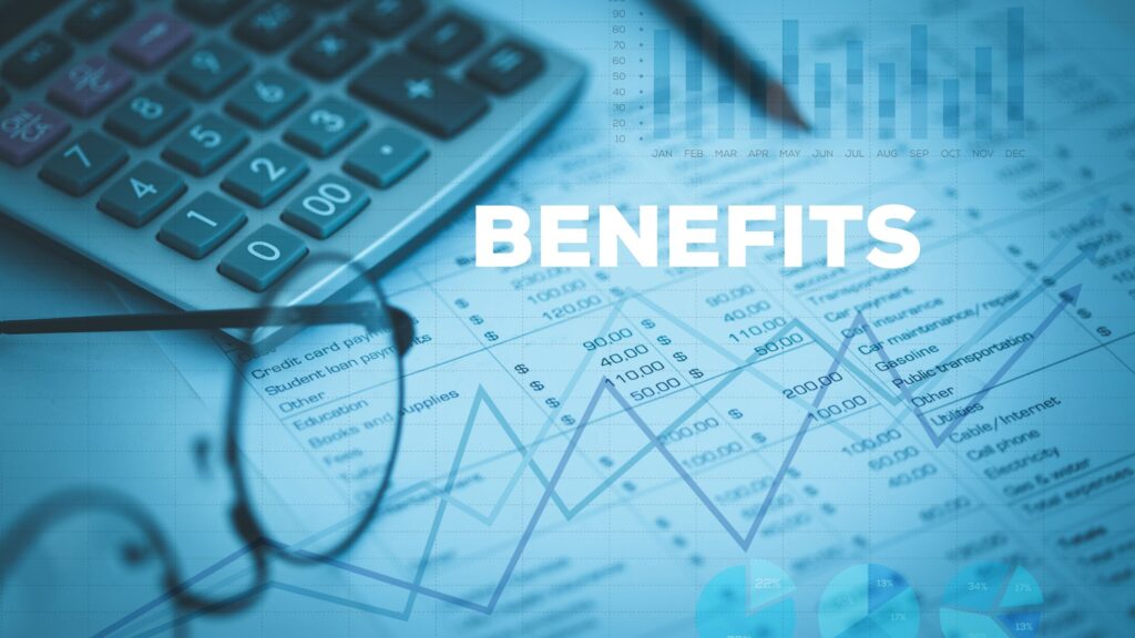 Financial analysis of benefits and income planning using charts and calculations.
