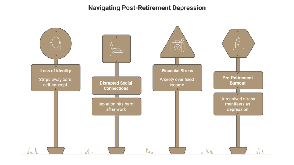 Common underlying causes of depression after retiring.